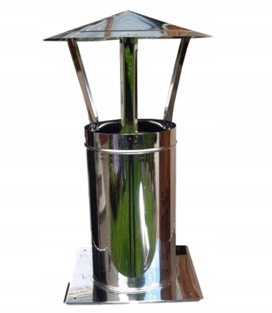 Kyselinovzdorné predĺženie komína Ø 180 mm 500 mm so strieškou, nerez 1.4404, základňa 320 × 320 mm