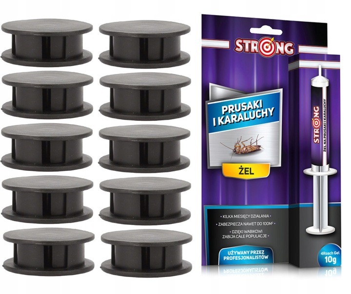 Gél proti švábom STRONG 10 g + 10× návnadová stanica – insekticídny gél proti švábom, rybenkám a lezúcemu hmyzu