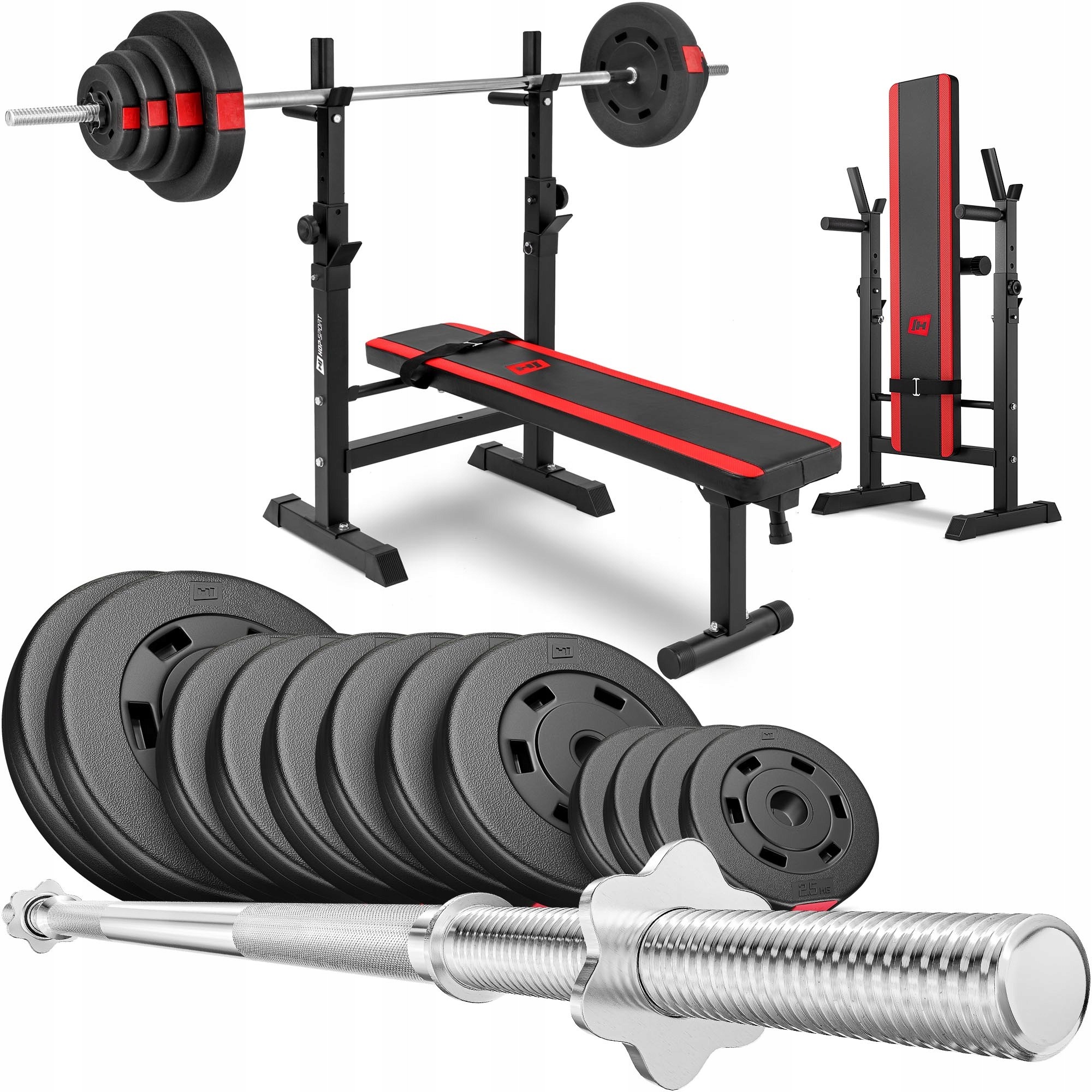 Hop-Sport Premium 69 kg sada s lavicou HS-1080, stojanmi a 60 kg kompozitným závažím