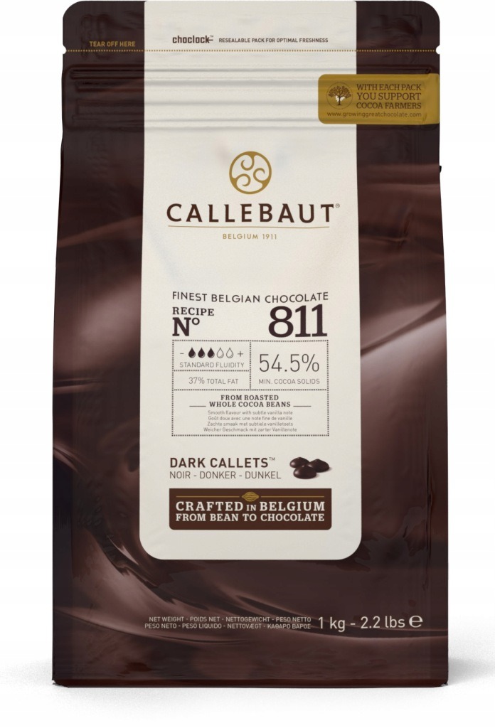 Callebaut 811 belgická horká čokoláda 54,5 % kakaa 1 kg Callets na pralinky, fondue a dezerty
