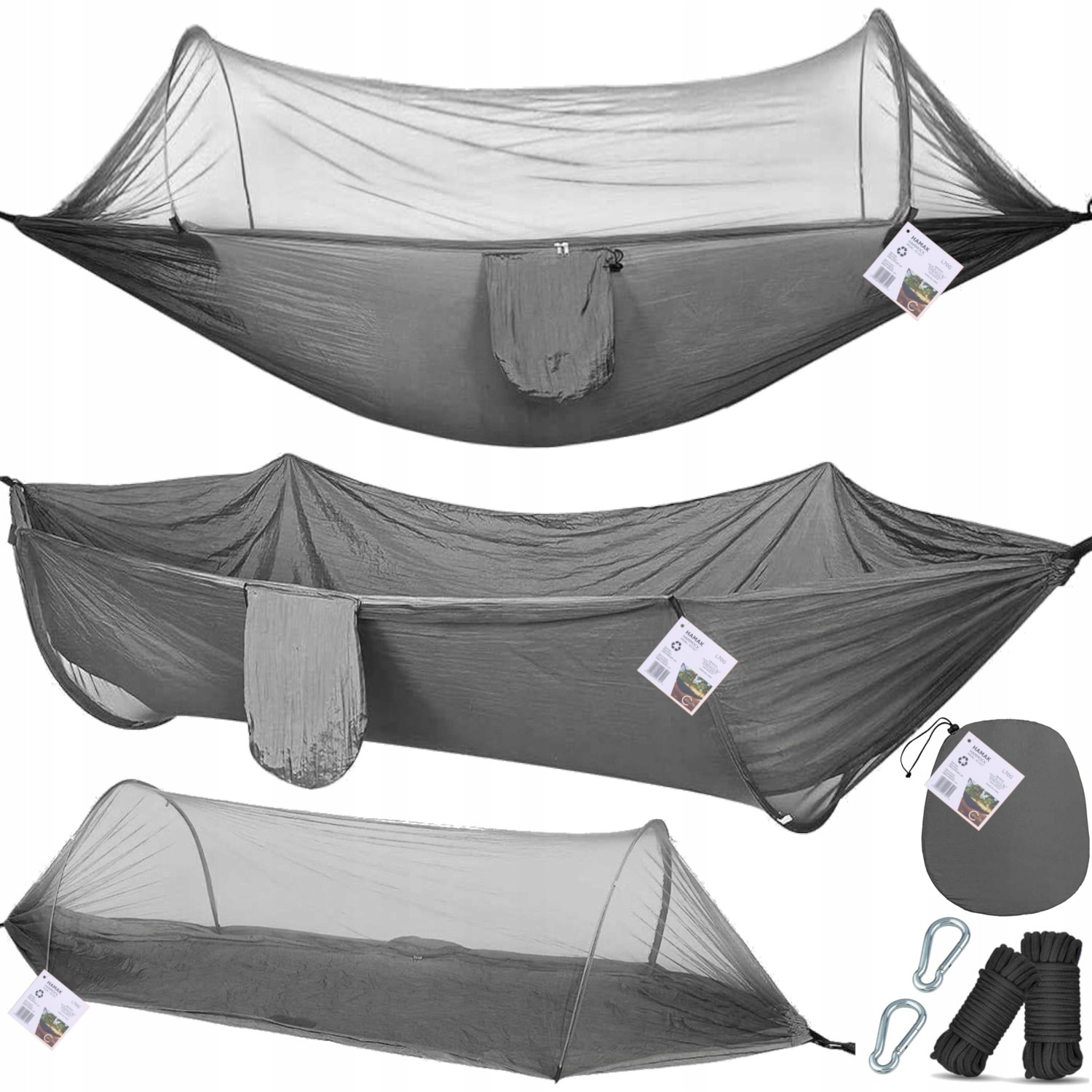Hamak s moskytiérou 3v1 turistický survival bushcraft 1–2 osoby 150 kg