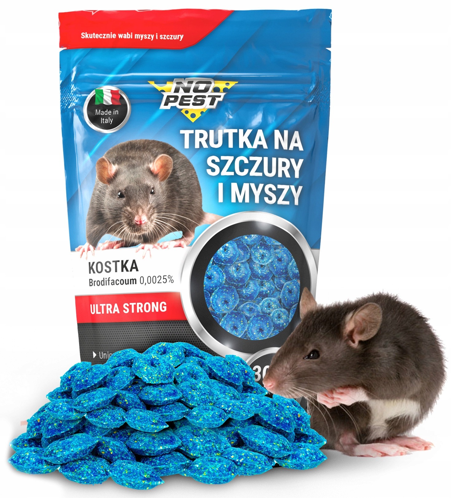 Ultra silný jed na potkany a myši Brodifakum 300 g – voskové kocky pre profesionálne použitie