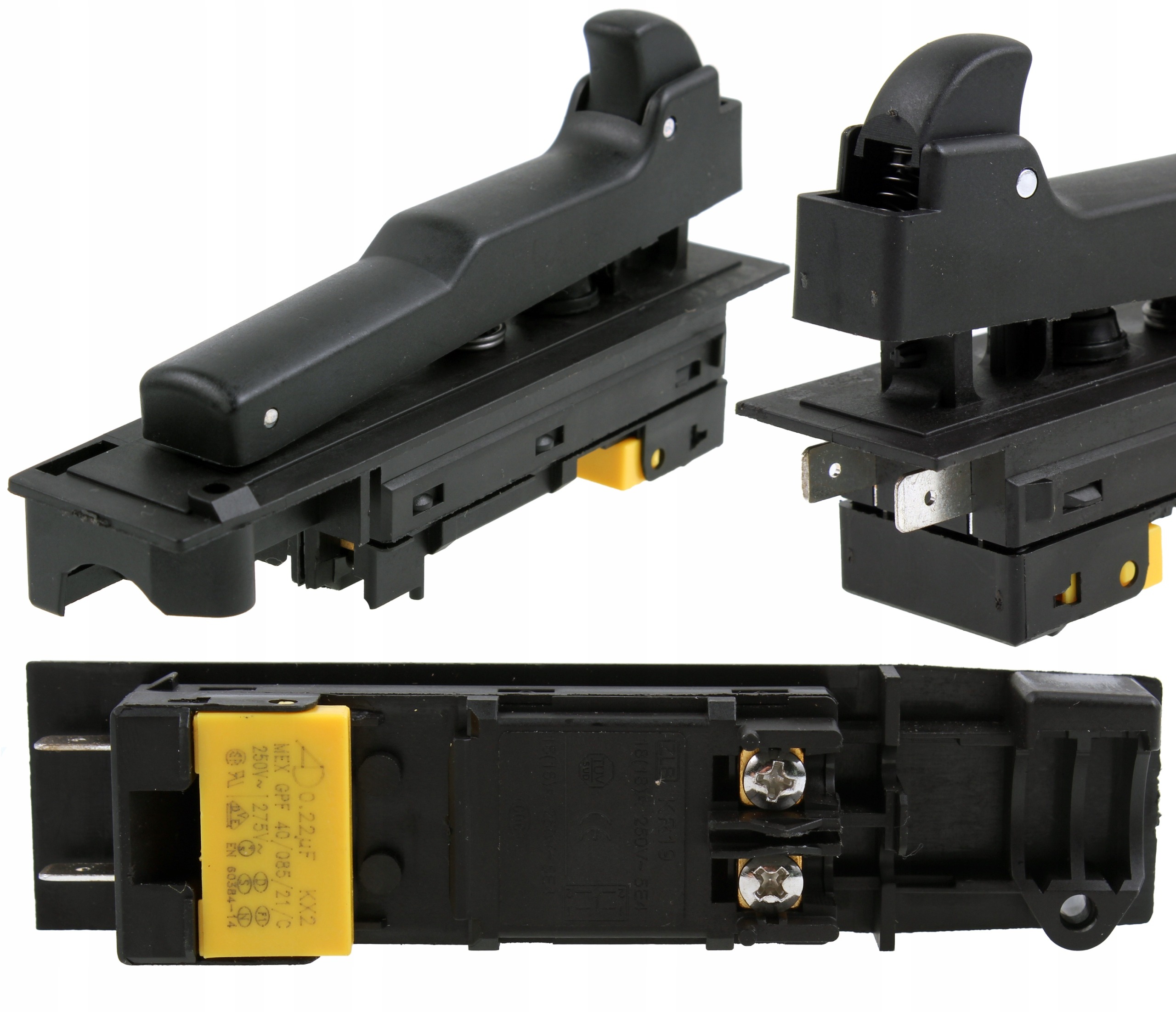 Spínač pre uhlovú brúsku Makita GA9020 GA9030 GA9040, Hitachi G18/G23, Celma – 2-pin s kondenzátorom