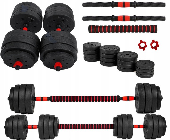 Nastaviteľné bitúmenové činky 2 × 20 kg s konektorom – sada 40 kg, 2v1 činky a obojručná tyč