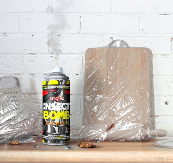 2× Strong 4INSECT BOMB 400 ml – hmlová insekticídna bomba proti plošticiam, mravcom, rybkám, muchám a blchám
