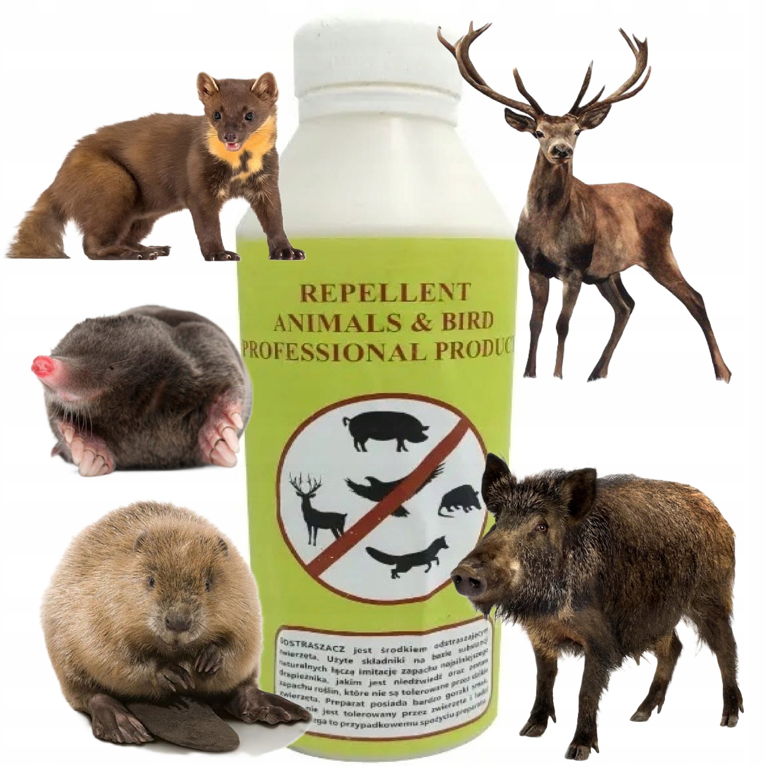 Repelent ANIMALS&BIRD 250 ml – tekutý koncentrát proti diviakom, jeleniam, bobrom a krtkom