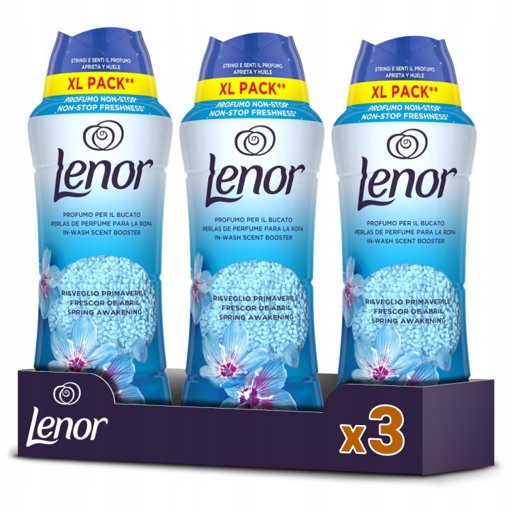 Lenor Spring Awakening Laundry voňavé perly 3x495g + ZADARMO – dlhotrvajúca sviežosť