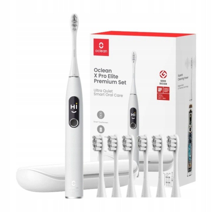 OCLEAN X Pro Elite sonická zubná kefka čierna Premium sada 7 hlavíc + puzdro, Bluetooth, 42 000 vibrácií/min
