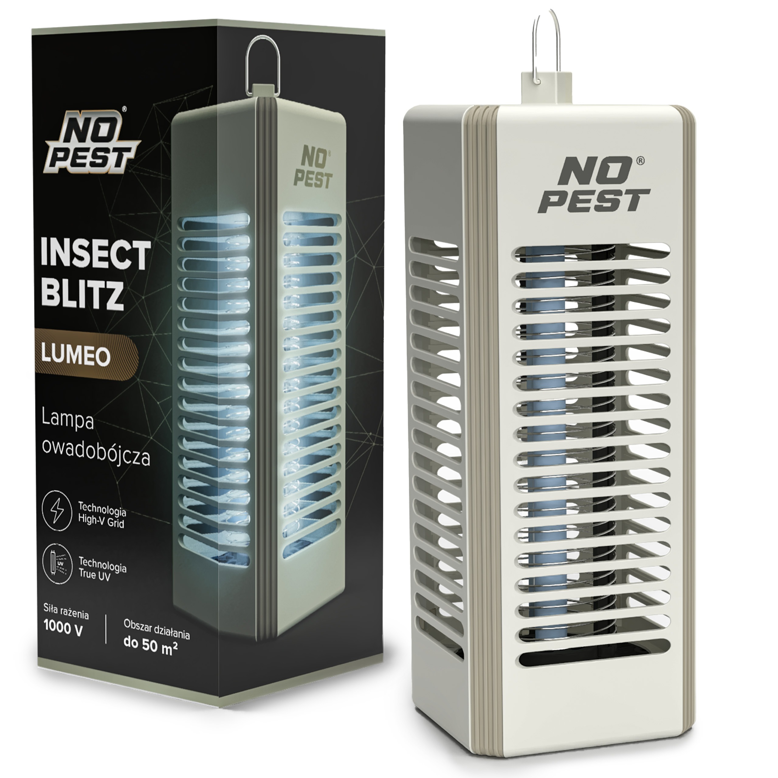 No Pest® Insect Blitz Lumeo UV lampa na hmyz béžová – elektrický lapač komárov, múch a ôs 1000 V