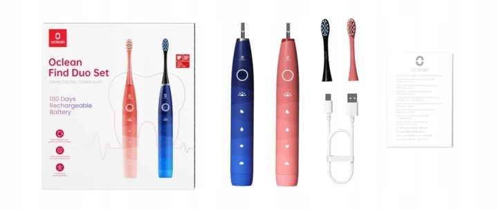 Oclean Find Duo Set – 2-dielna sonická zubná kefka modrá + červená, 2 ks