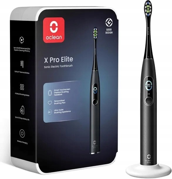 OCLEAN X Pro Elite sonická zubná kefka čierna, 42 000 vibrácií/min, farebná dotyková obrazovka, Bluetooth