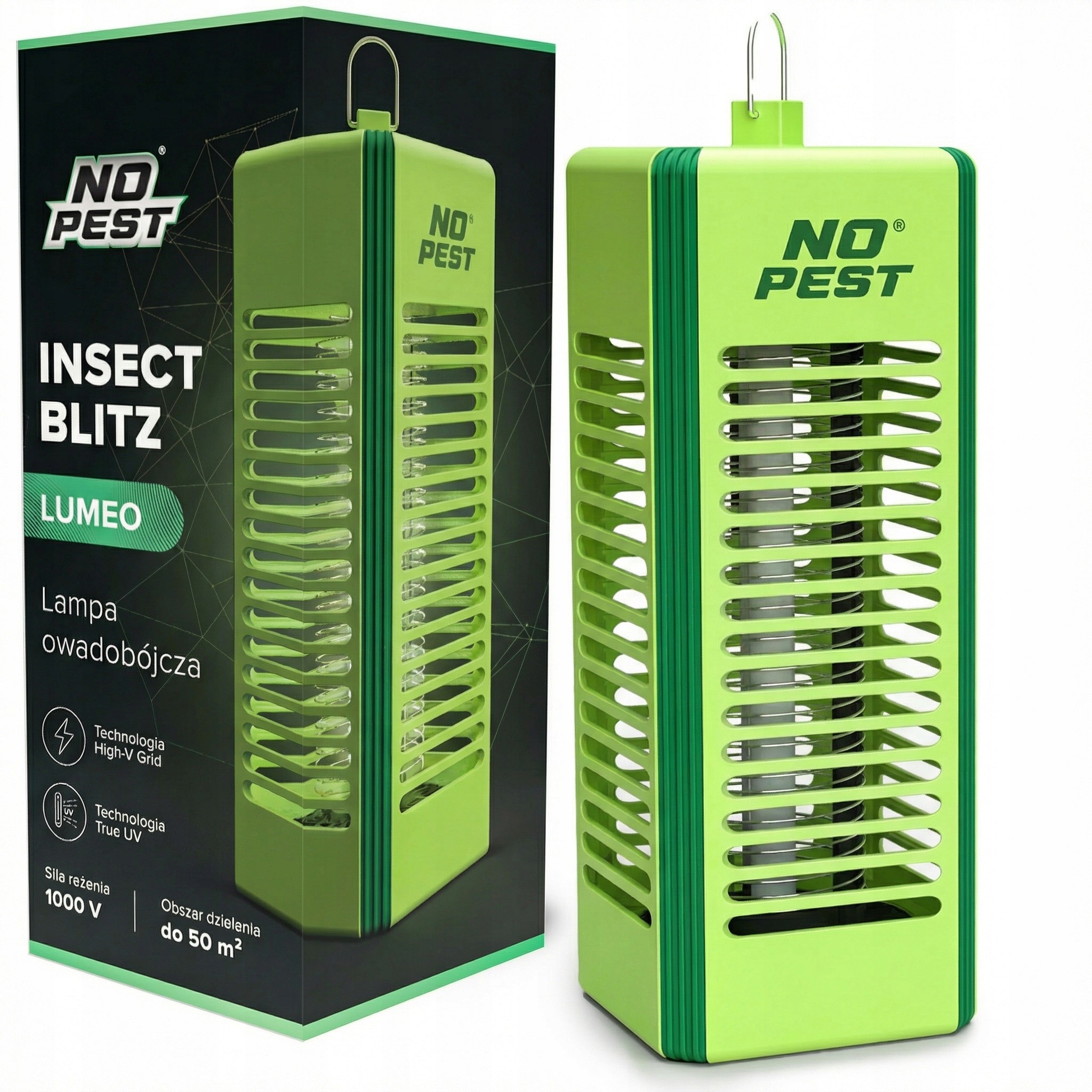 No Pest® Insect Blitz Lumeo limetková – UV lampa proti komárom, muchám a lietajúcemu hmyzu 1000 V, do 50 m²