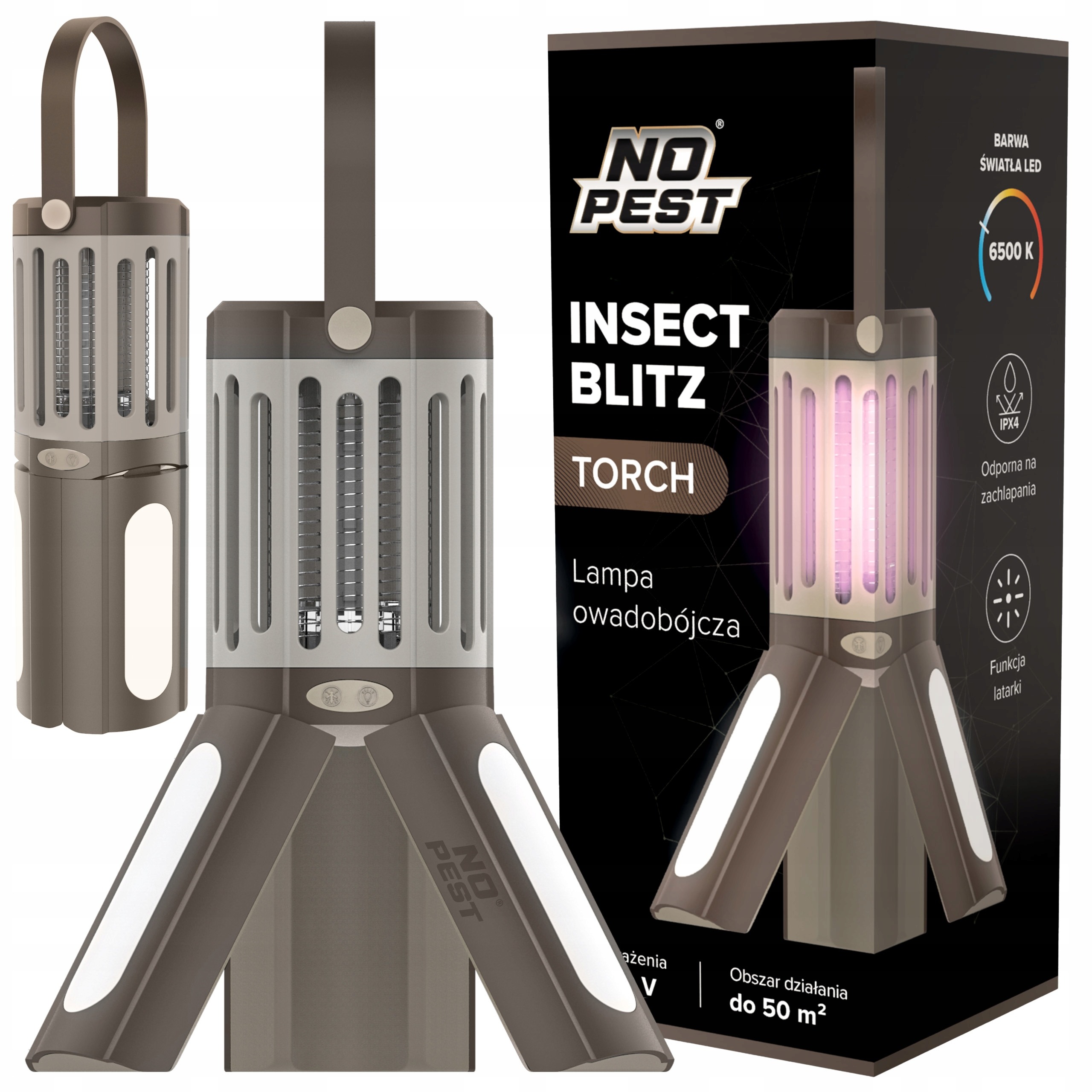 No Pest® Insect Blitz Torch 2v1 – prenosná elektrická lampa proti komárom, muchám, osám a hmyzu s funkciou baterky