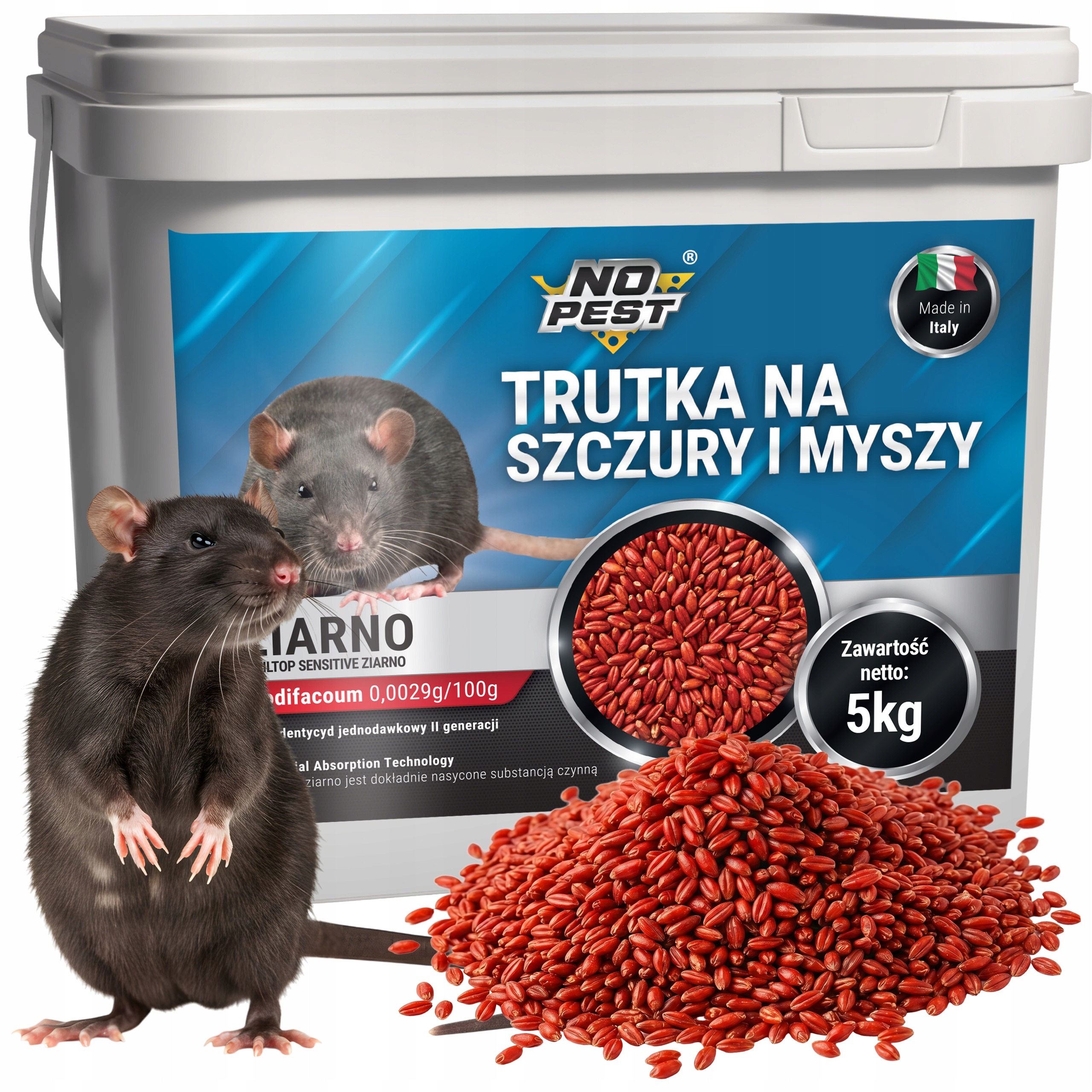 No Pest Zrnková nástraha 5 kg – veľmi silný jed na potkany a myši (Brodifakum)