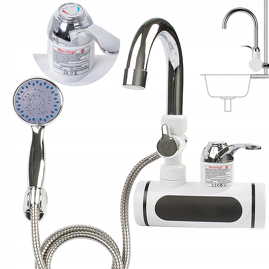 Kuchynská batéria - 2in1 prietokový ohrievač vody 3000 LCD sprcha