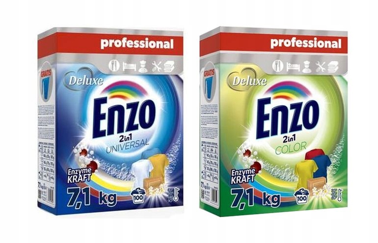 Prací  prášok - 2x Deluxe Enzo Prášková farba + Universal 14,2KG