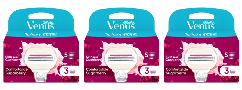 3 x Gillette Venus ComfortGlide Sugarberry čepele pre ženy, 3 náplne