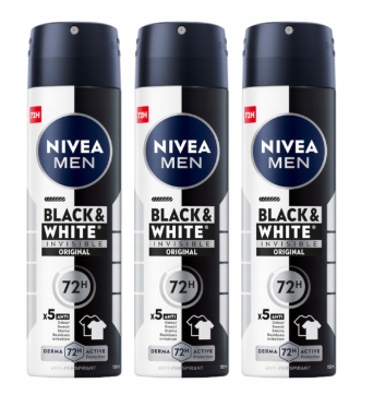 NIVEA MEN Black&White pánsky antiperspirant v spreji do podpazušia 72 hodín 150 ml x 3