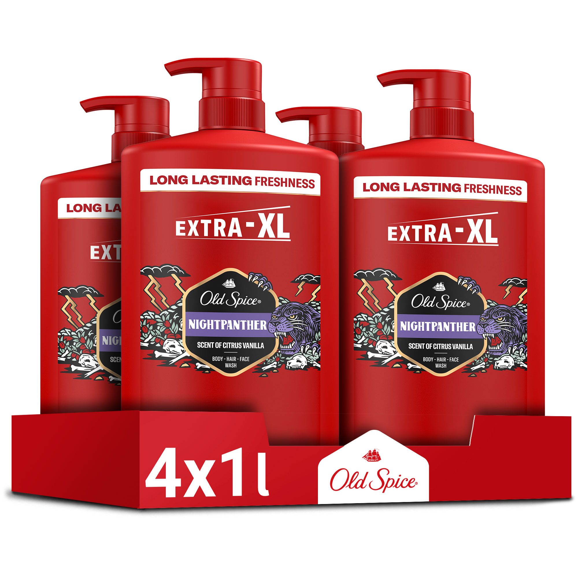 4 x Old Spice Night Panther pena do kúpeľa pre mužov, 3v1, 1l