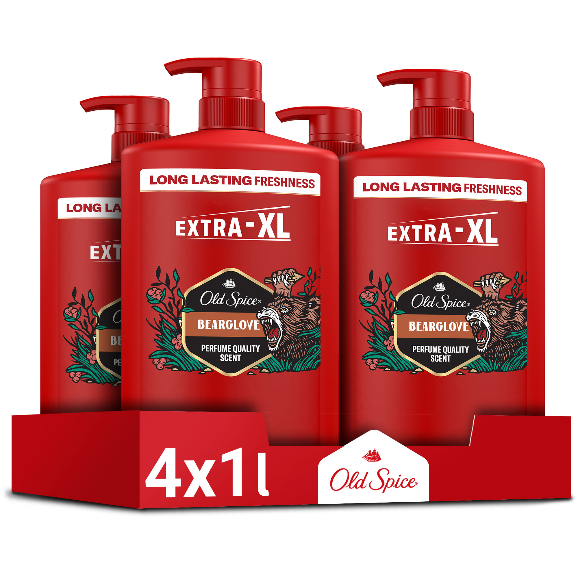 Pánska pena do kúpeľa, sprchový gél a šampón Old Spice Bearglove 3v1, 4x1l