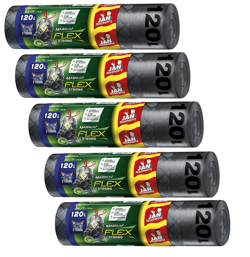 5x Jan potrebné vrecká na odpadky 120 l Magnum Tape