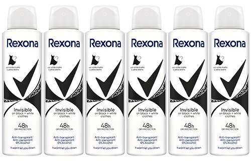 6x REXONA Invisible Black&White antiperspirant pre ženy 150ml