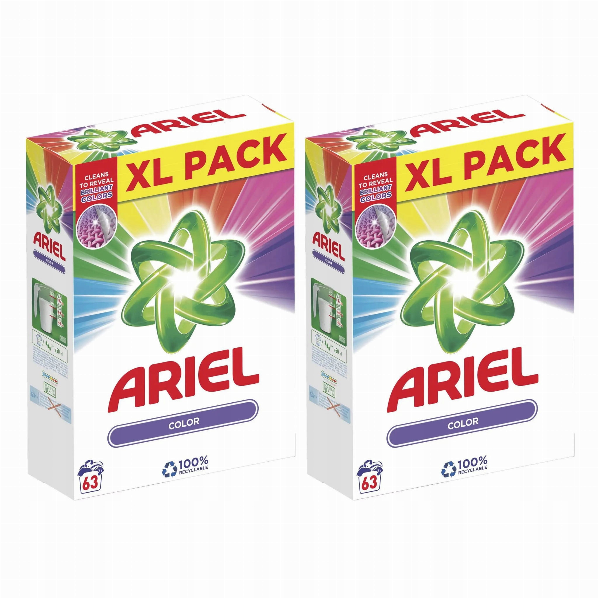 Prací prášok - Farebný prášok Ariel 2x 4,725 kg 63 Umývanie