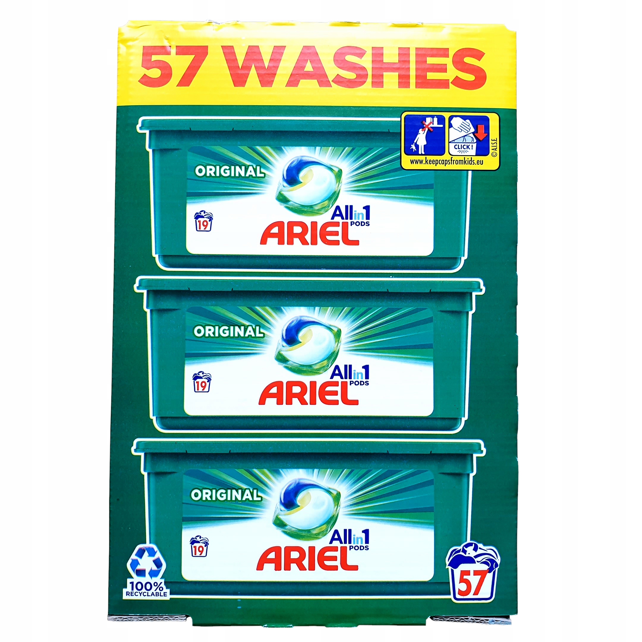 Pracie kapsuly a tablety - Ariel originálne kapsuly na umývanie 3 x 19 ks.