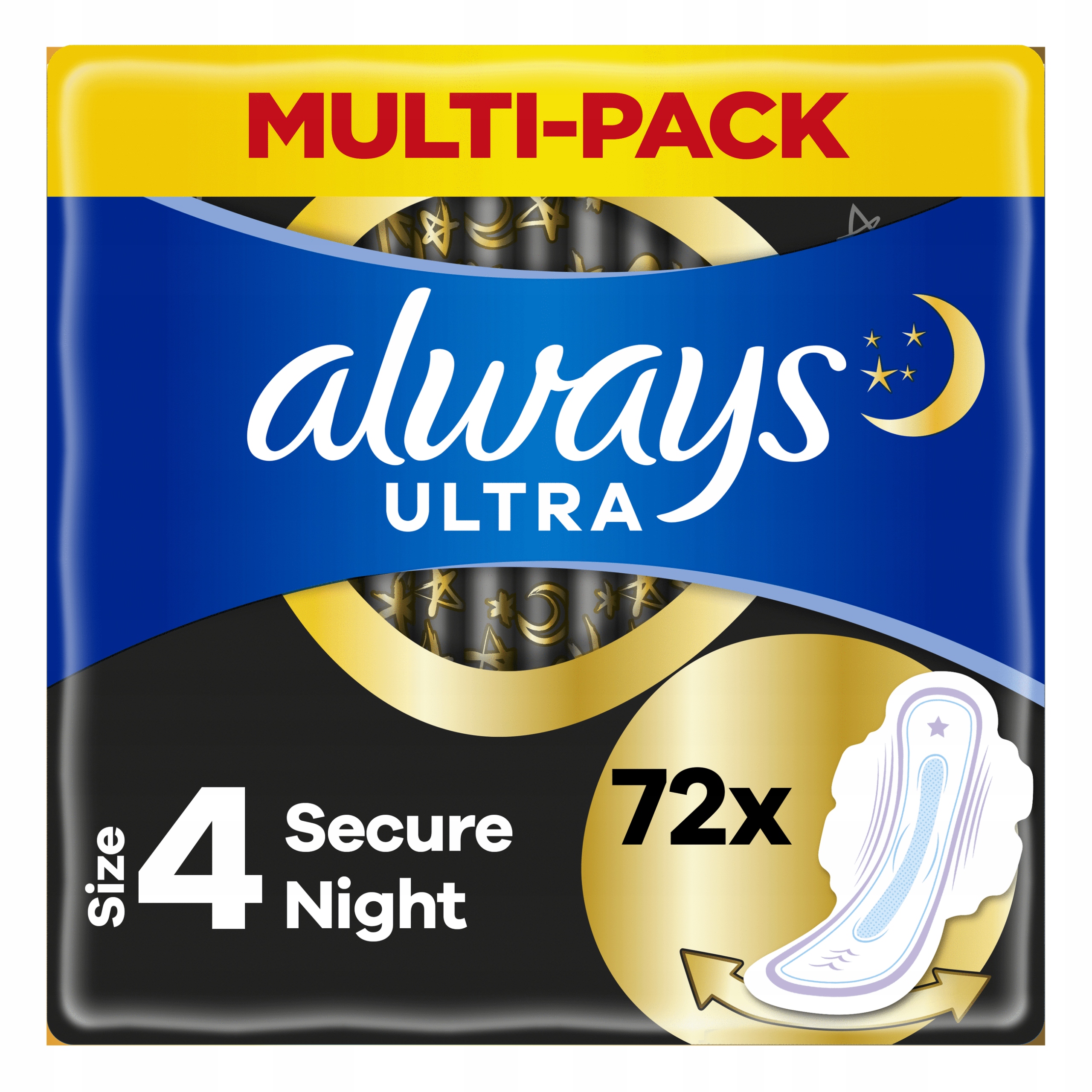 Nočné vložky Always Ultra Secure (veľkosť 4) s krídelkami 72 ks