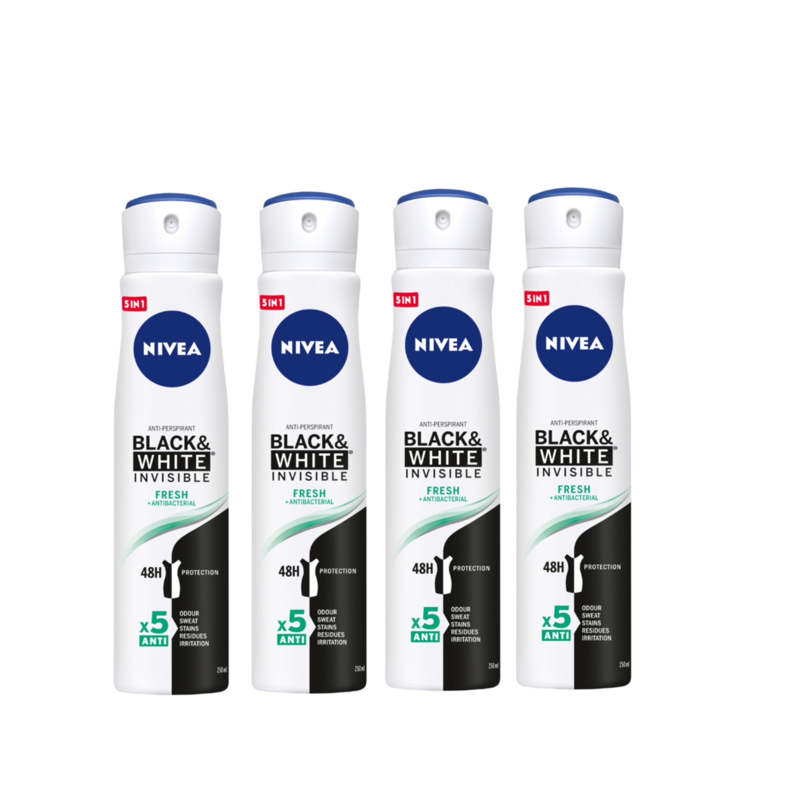 Antiperspirant v spreji Black&White Invisible Fresh 250 ml x 4