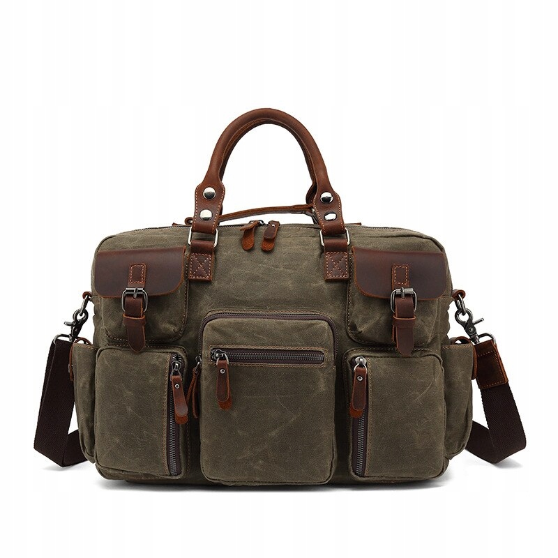 Army Green Leather Crazy Horse Male Európska taška