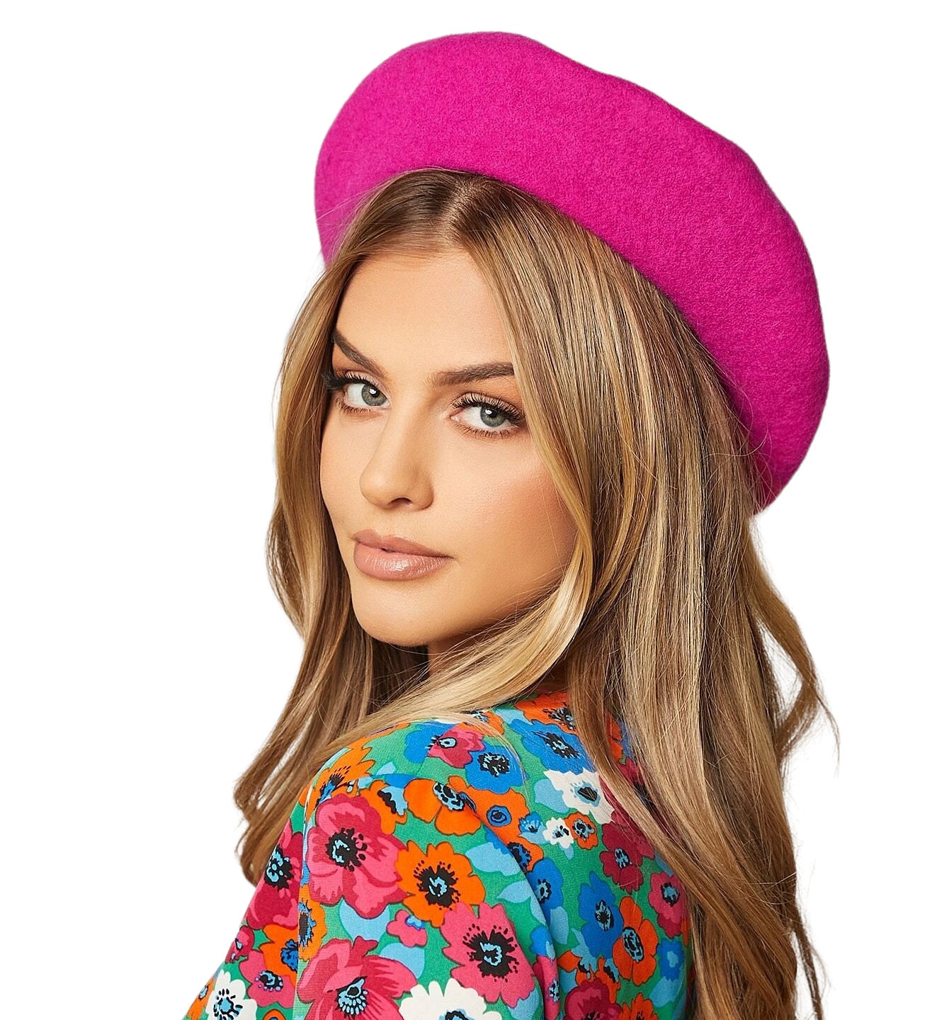 Francúzska vlnená dámska baret s fuchsia anténou