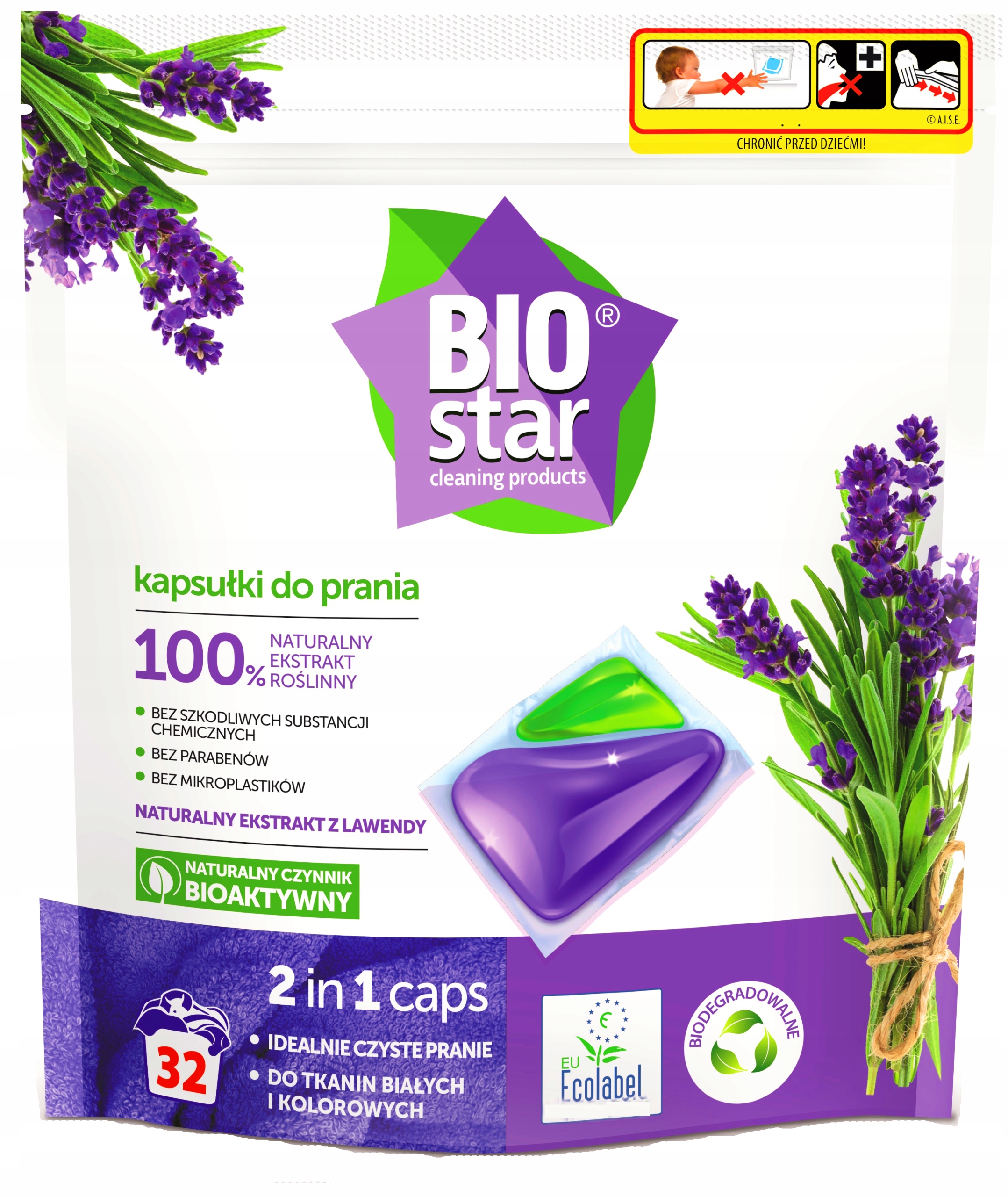 Pracie kapsuly a tablety - BiOSTAR BIO ECO kapsules na umývanie 32 ks Levanduľa