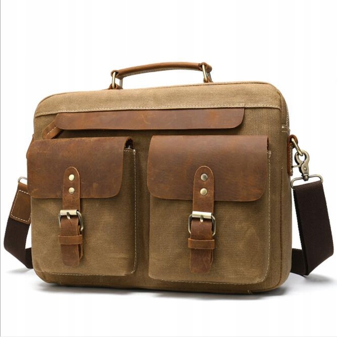 Brown Canvas Pánsky 14 palcový laptop tašku