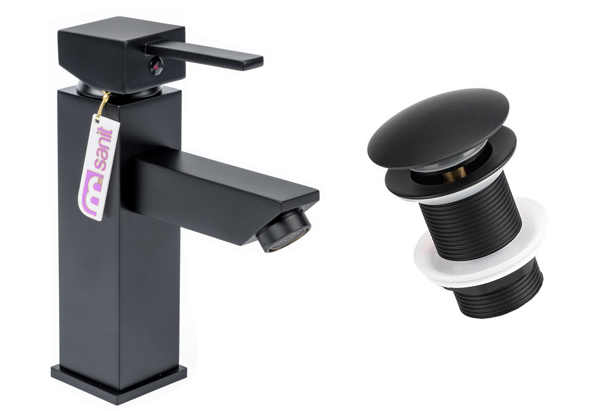 Karo washbasin faucet čierny klepnutie + kliknite na zástrčku