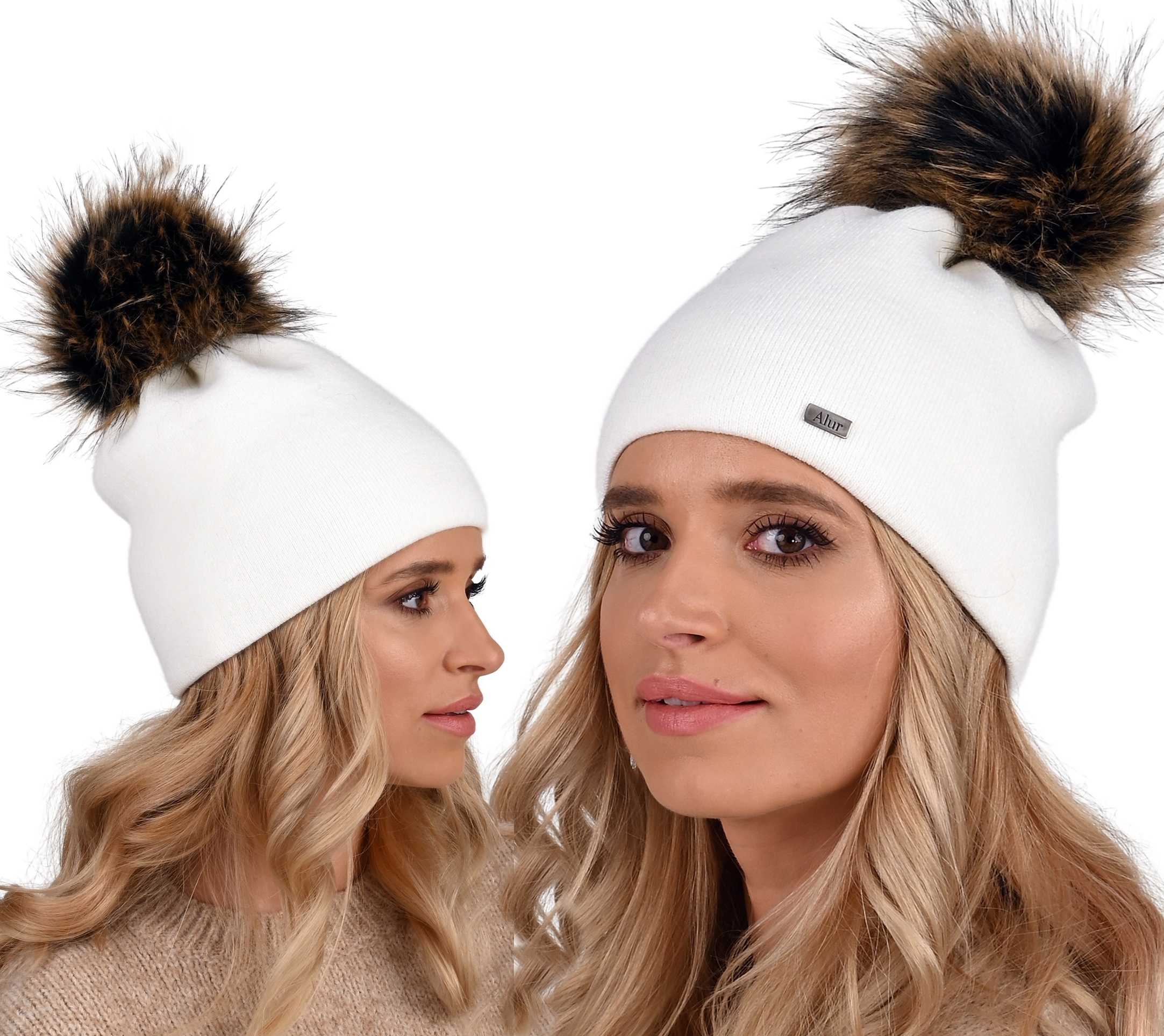 Elegantný hladký klobúk s kožušinovým pompom!
