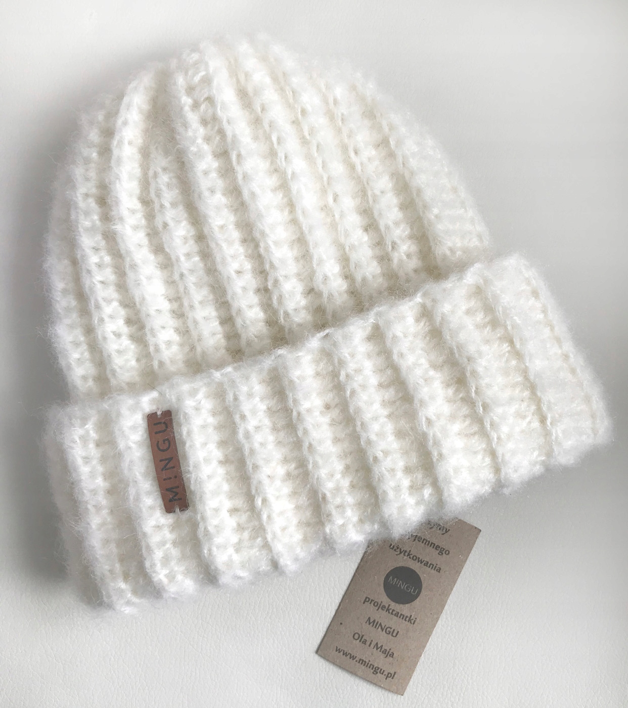 Beanie Biały Winter Cap, Ecru. 56