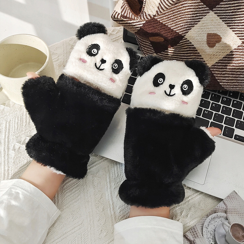 Rukavice - Teplé dámske zimné rukavice hrubé panda bk
