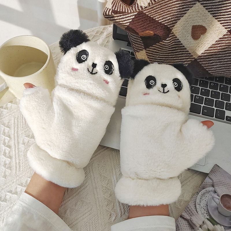 Rukavice - Teplé dámske zimné rukavice hrubé panda wt