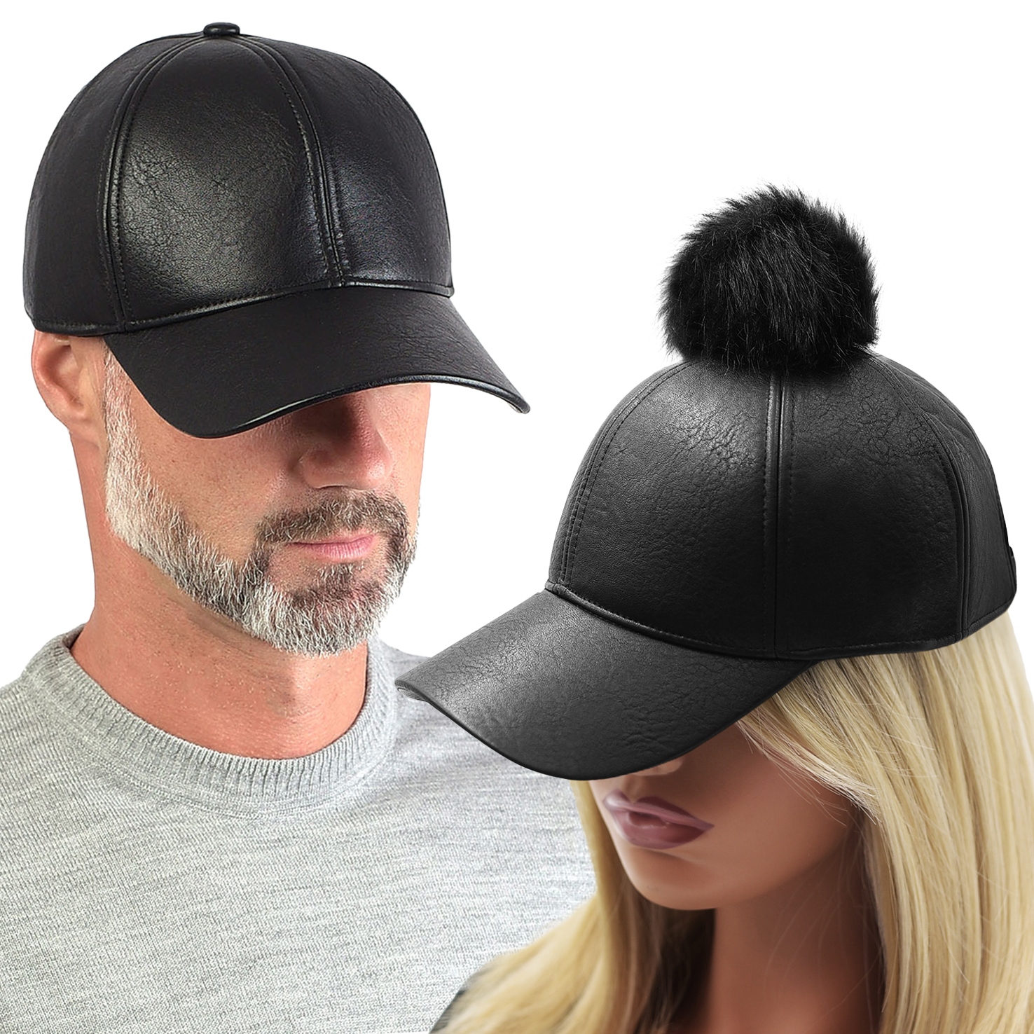 Line -Leather Black Man Hat