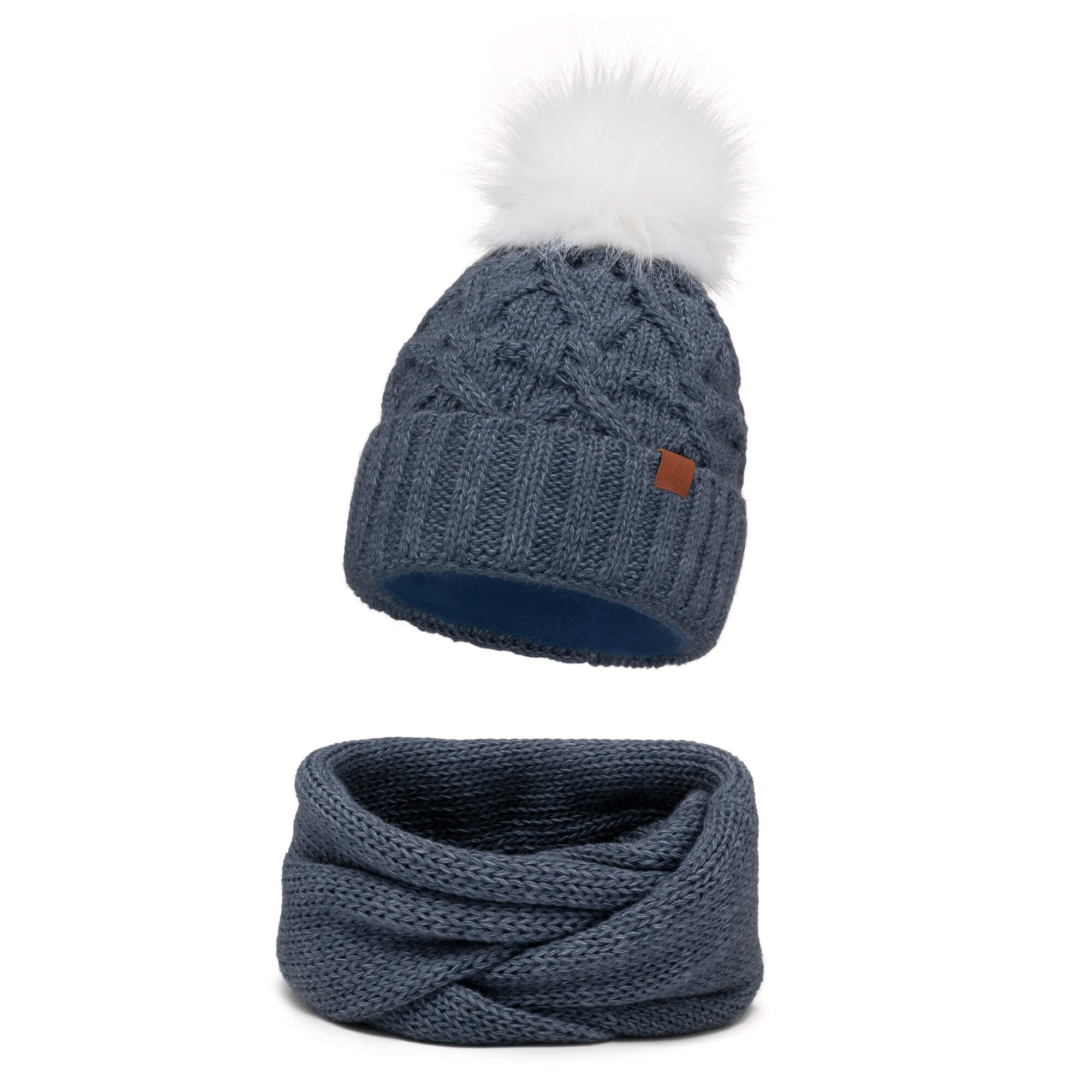 Dámska zimná čiapka s Pompom + Navy Blue Chimney