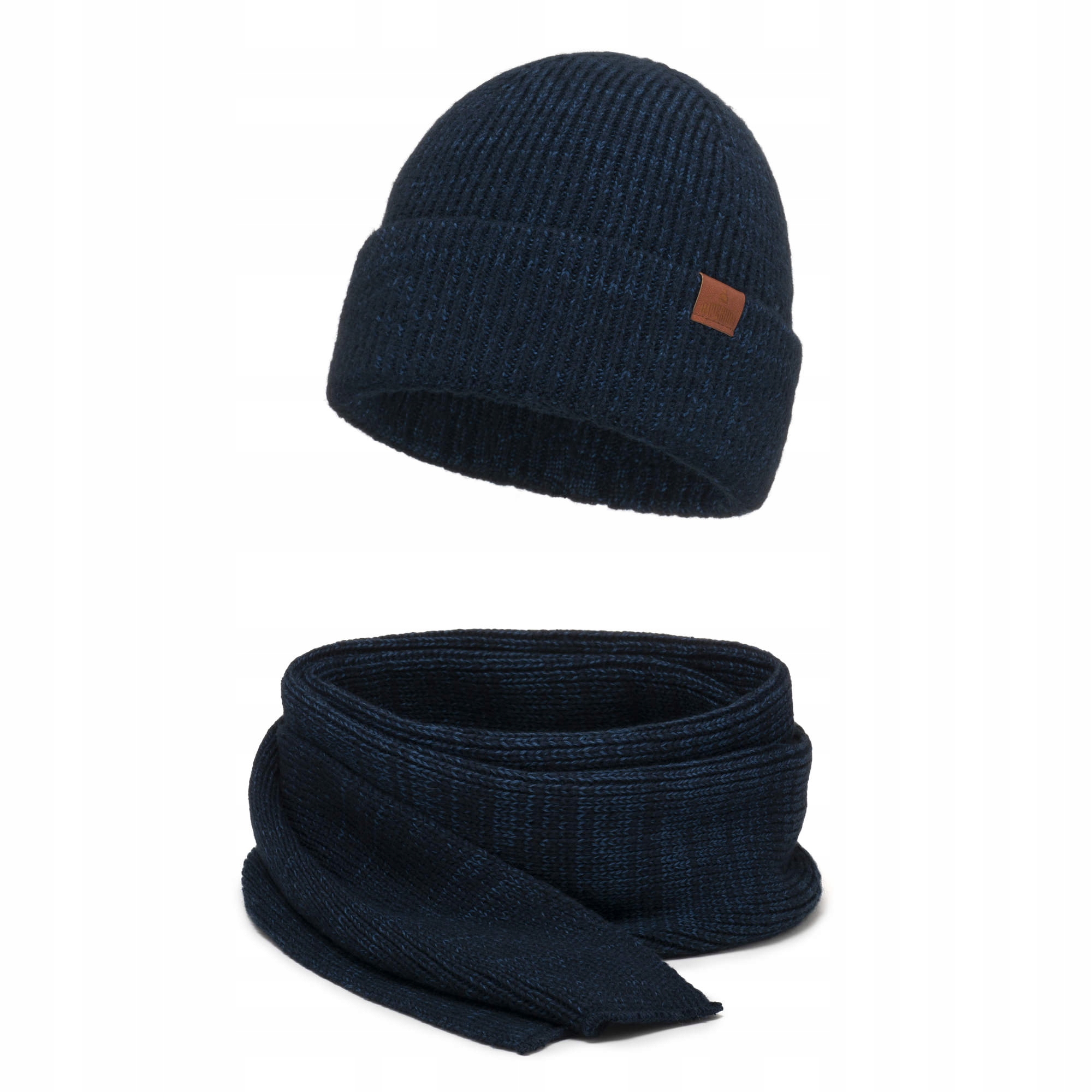 Pánska zimná čiapka s vlneným merino + šál Navy Blue M