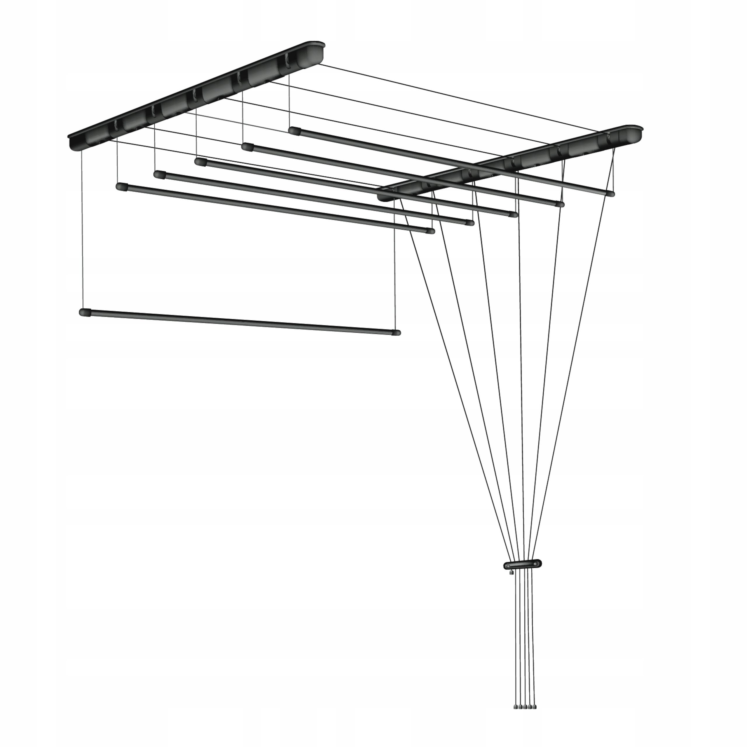 Čierny stropný sušič pre práčovňu 6 tyčí 90 cm