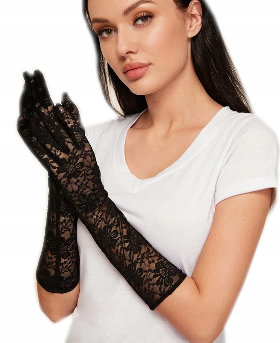 Rukavice - DA29 Čierna čipka Openwork Lolita Rukavice