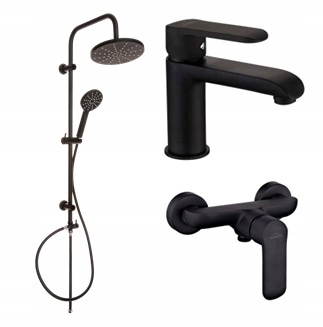 Čierna dažďová sprcha+batéria Washbasin+sprej