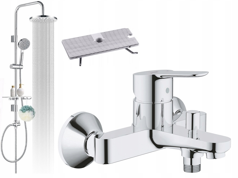 Dažďová sprcha 25 cm police + vaňa batéria grohe