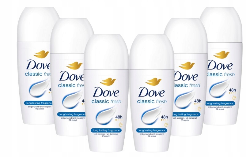 Dove 48h Classic antiperspirant deodorant roll-on 50ml x 6