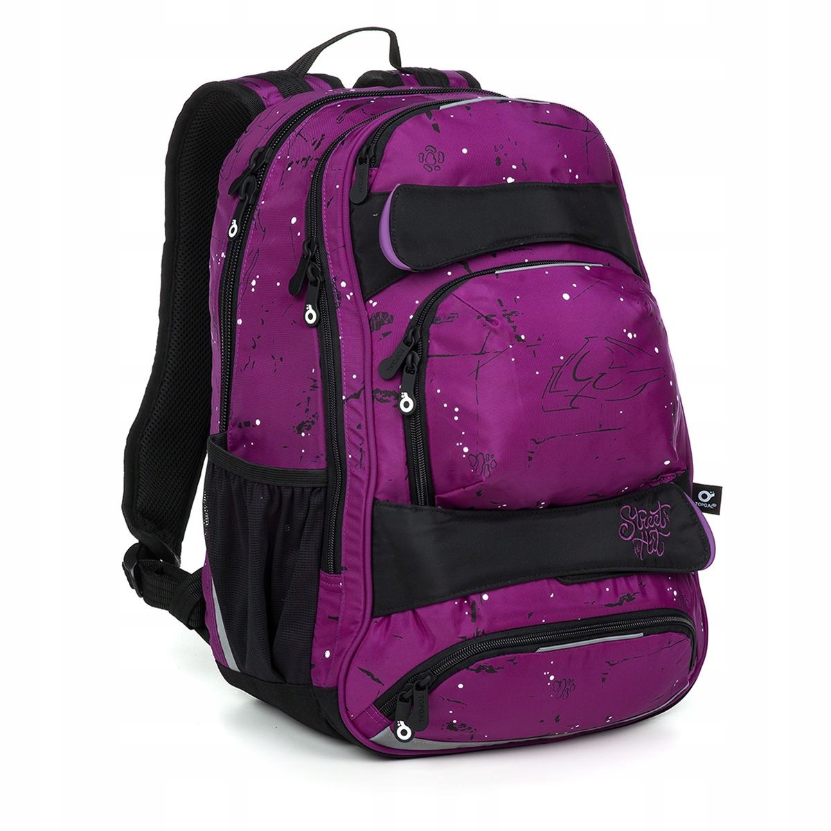Multi -Chamber School Backpack Top Gal Black, Fialové odtiene