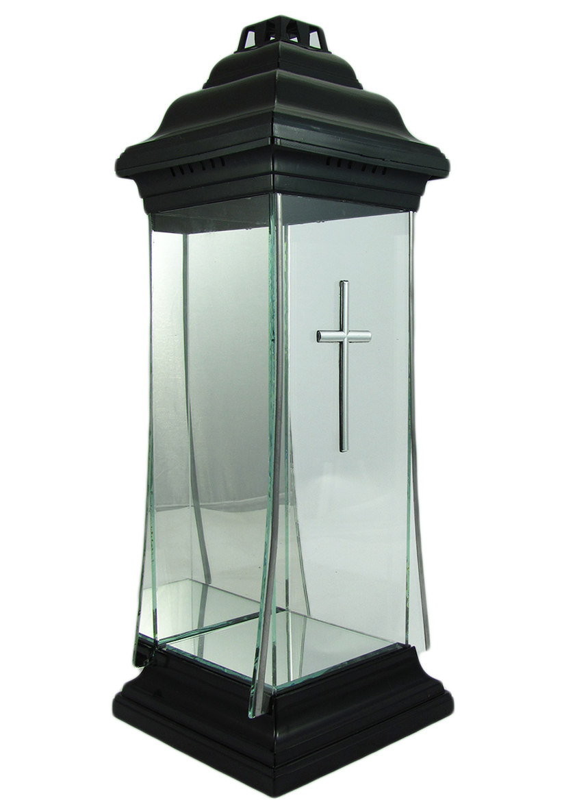 Svietnik, lampáš - Veľká sviečka lampa so zrkadlom čierne zrkadlo 40 cm