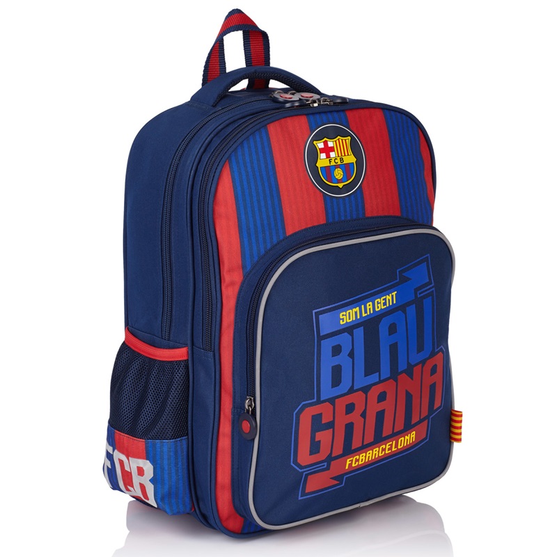Multi -Chamber School Backpack FC Barcelona Astra odtiene červenej, odtiene modrej, odtiene žltej a zlatej